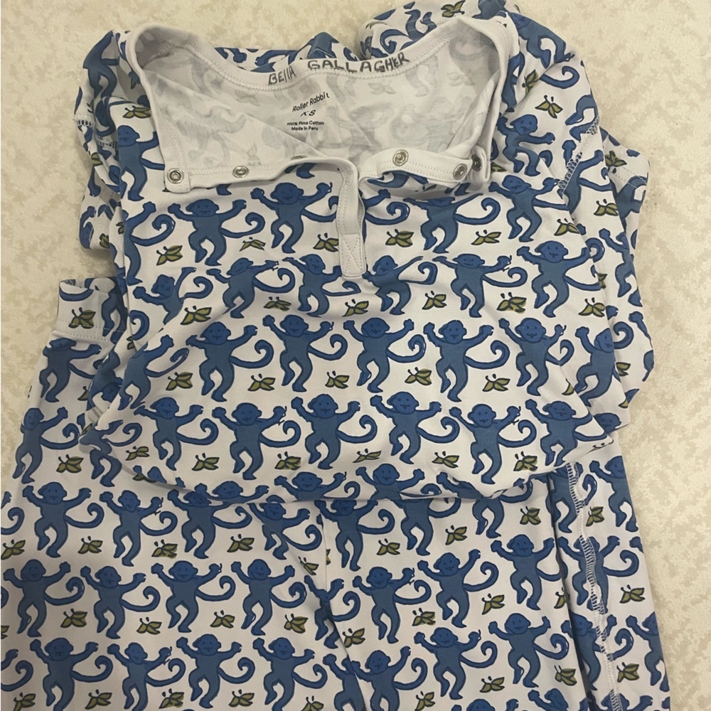 Roller rabbit blue monkey pj set